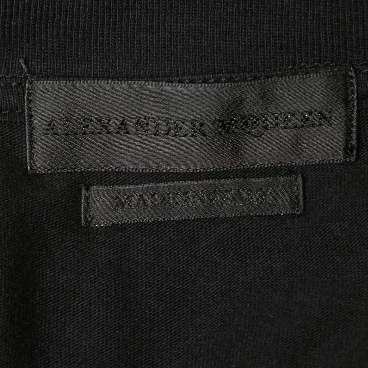 Pre Owned Alexander McQueen Black Cotton Camo Mesh Panel Crew Neck Half Sleeve T-Shirt S