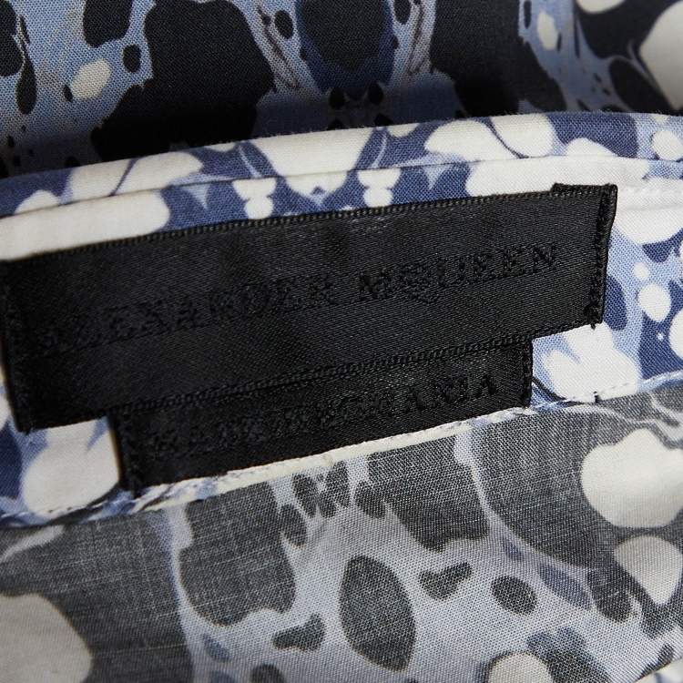 Pre Owned Alexander McQueen Blue & White Abstract Printed Cotton Button Front Shirt XL