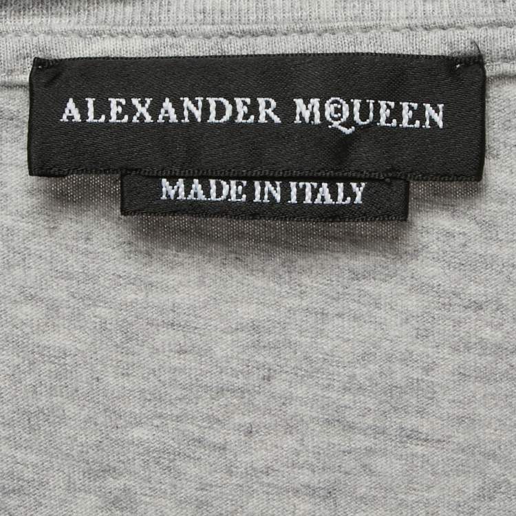 Pre Owned Alexander McQueen Grey Engin Skull Print Cotton Half Sleeve T-Shirt S