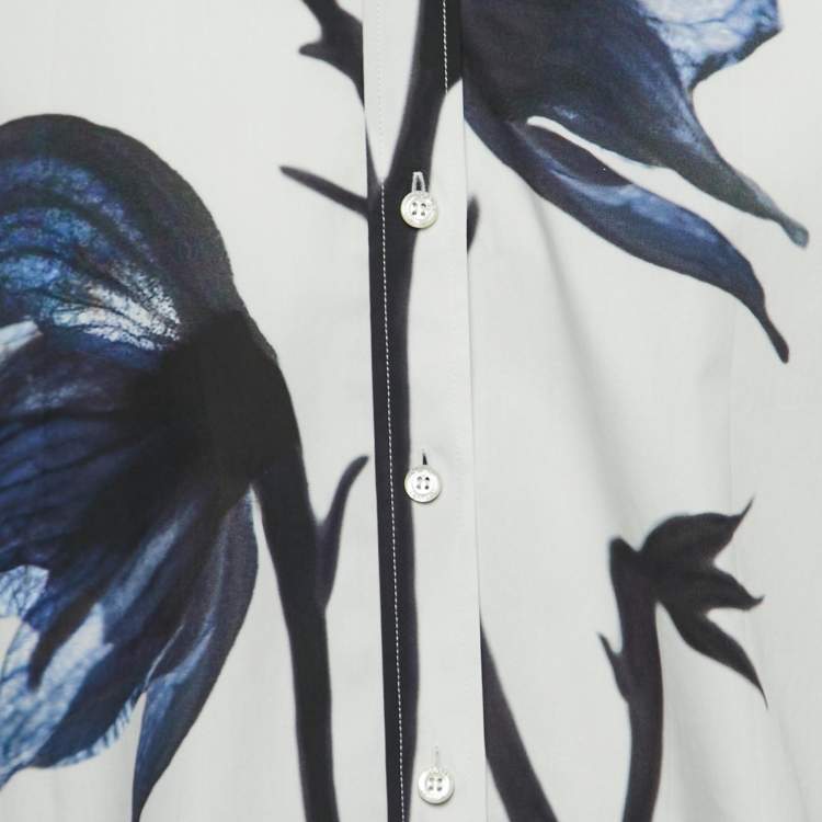 Pre Owned Alexander McQueen White Floral Print Cotton Button Front Full Sleeve Shirt XS