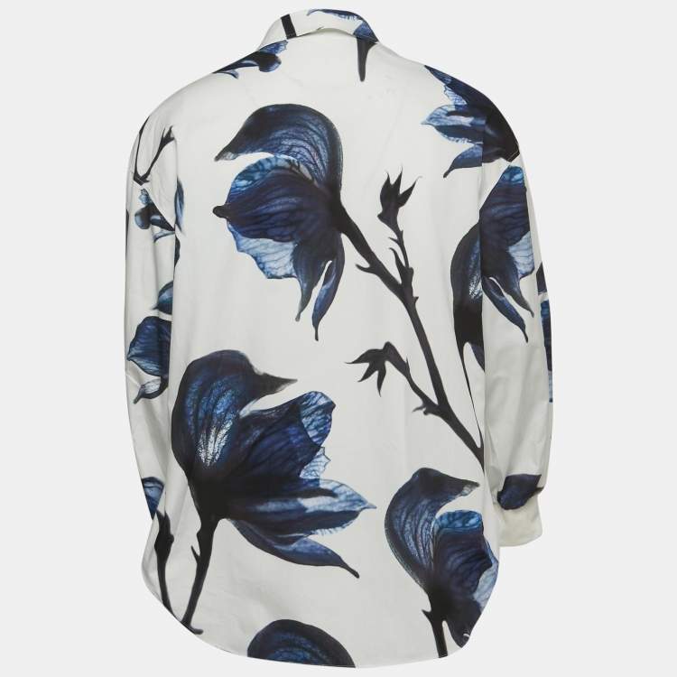 Pre Owned Alexander McQueen White Floral Print Cotton Button Front Full Sleeve Shirt XS