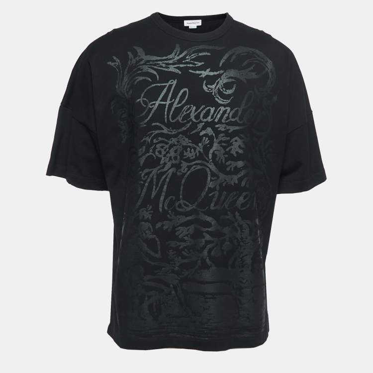 Pre Owned Alexander McQueen Black Skull & Screws Print Cotton T-Shirt XS