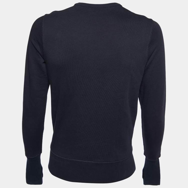 Pre Owned Alexander McQueen Black Cotton Knit & Patterned Silk Detail Sweatshirt S