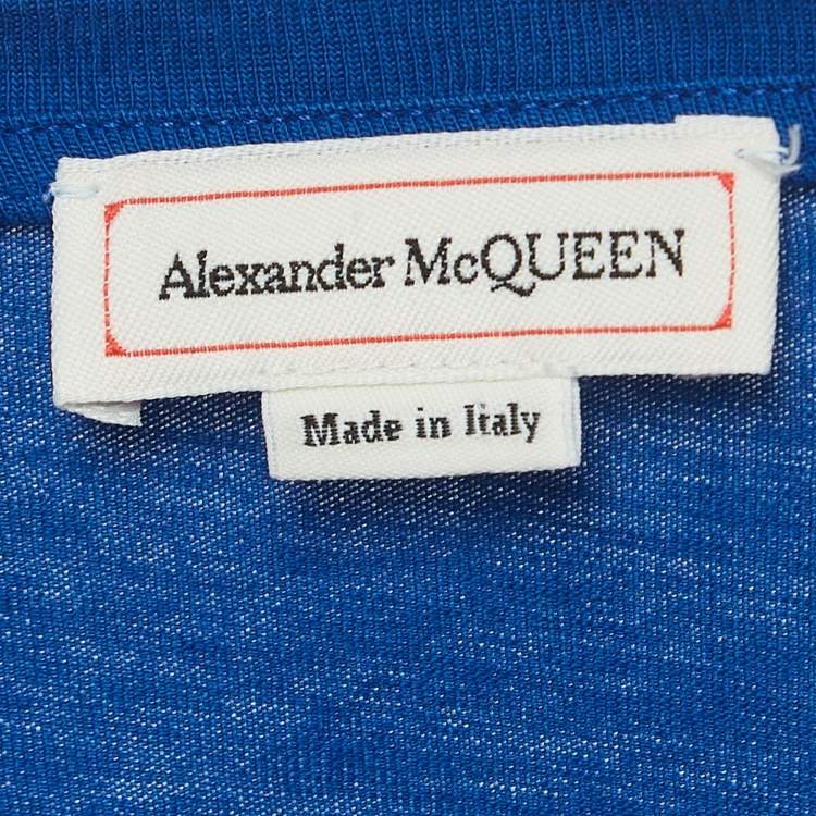 Pre Owned Alexander McQueen Blue Skull Print Cotton Crew Neck T-Shirt M