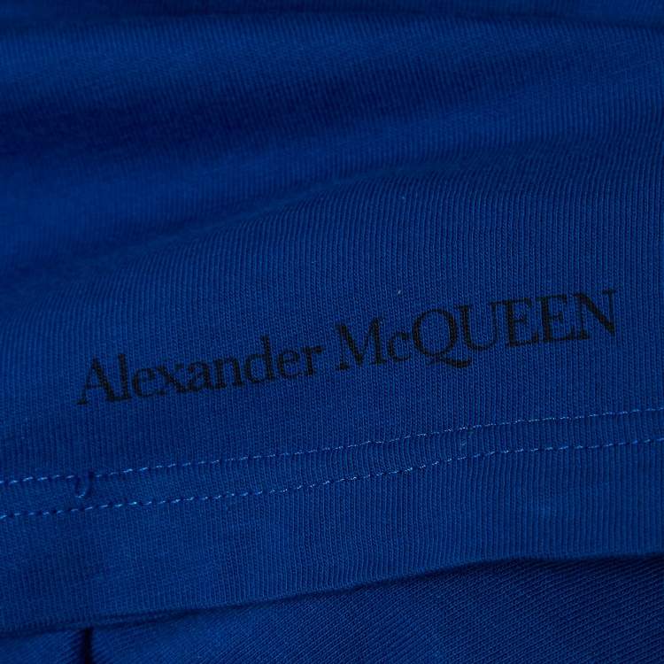 Pre Owned Alexander McQueen Blue Skull Print Cotton Crew Neck T-Shirt M