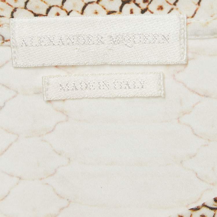 Pre Owned Alexander McQueen Cream Snake Print Skull Front Cotton Half Sleeve T-Shirt S