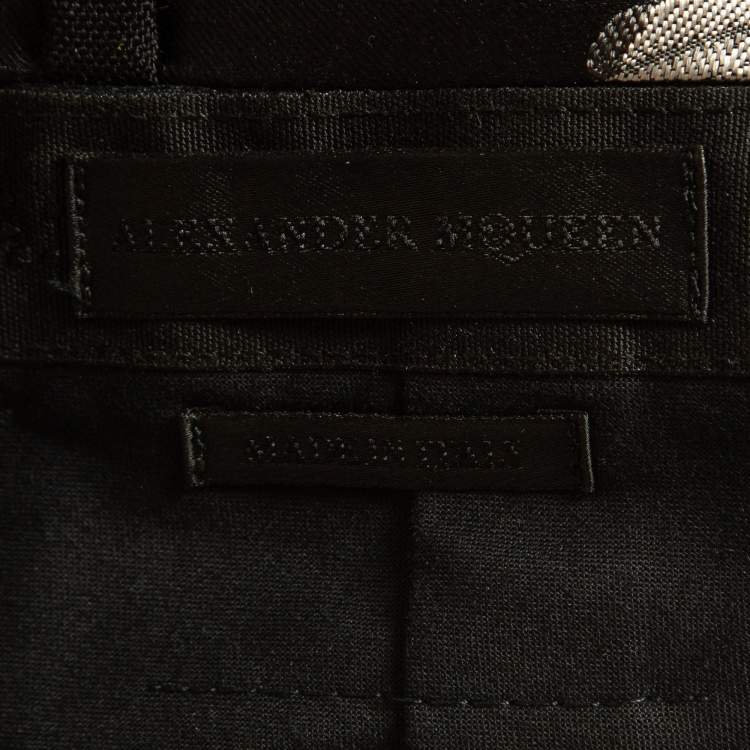 Pre Owned Alexander McQueen Black Jacquard Trim Gabardine Formal Trousers S