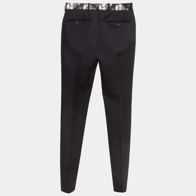 Pre Owned Alexander McQueen Black Jacquard Trim Gabardine Formal Trousers S
