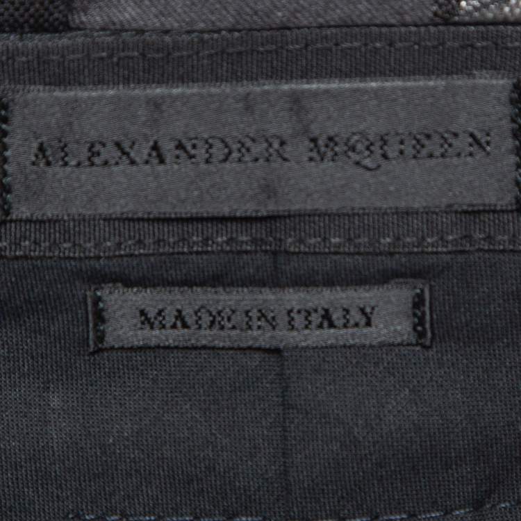 Pre Owned Alexander McQueen Black Jacquard Trim Gabardine Formal Trousers S