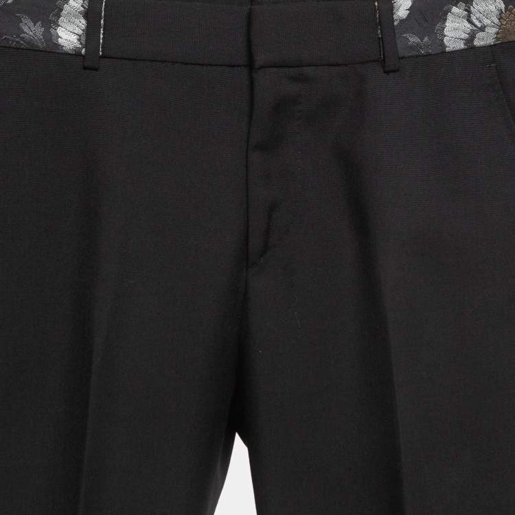 Pre Owned Alexander McQueen Black Jacquard Trim Gabardine Formal Trousers S