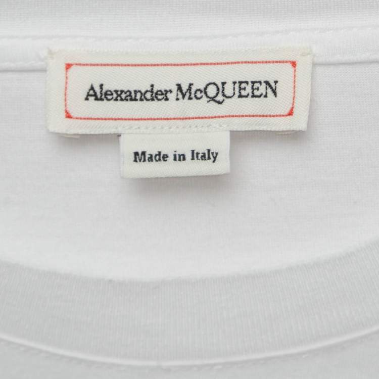 Pre Owned Alexander McQueen White Logo Embroidered Cotton T-Shirt S