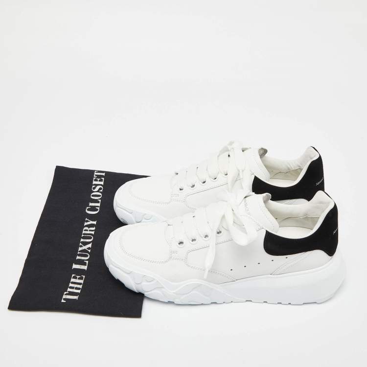 Pre Owned Alexander McQueen White/Black Leather And Suede Oversized Sneakers Size 39