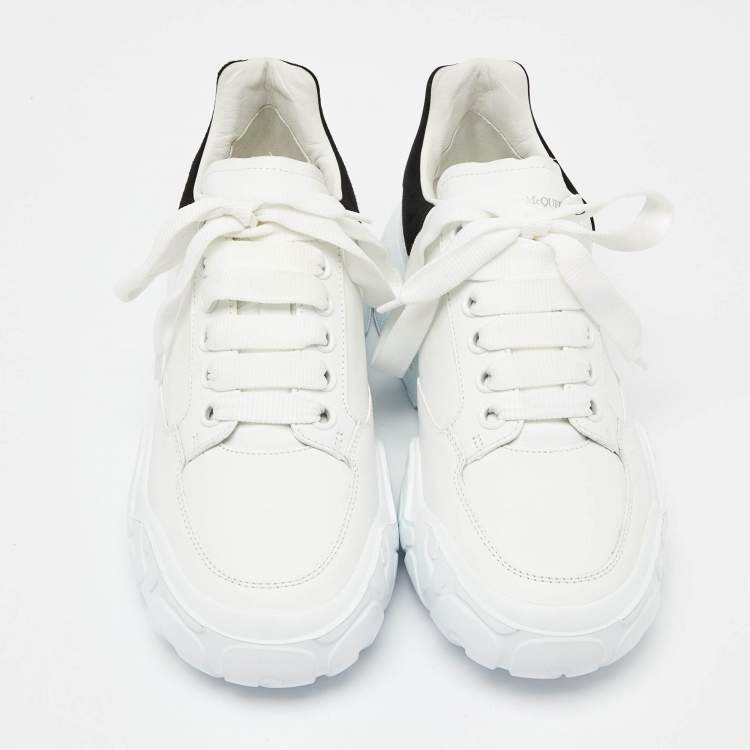 Pre Owned Alexander McQueen White/Black Leather And Suede Oversized Sneakers Size 39