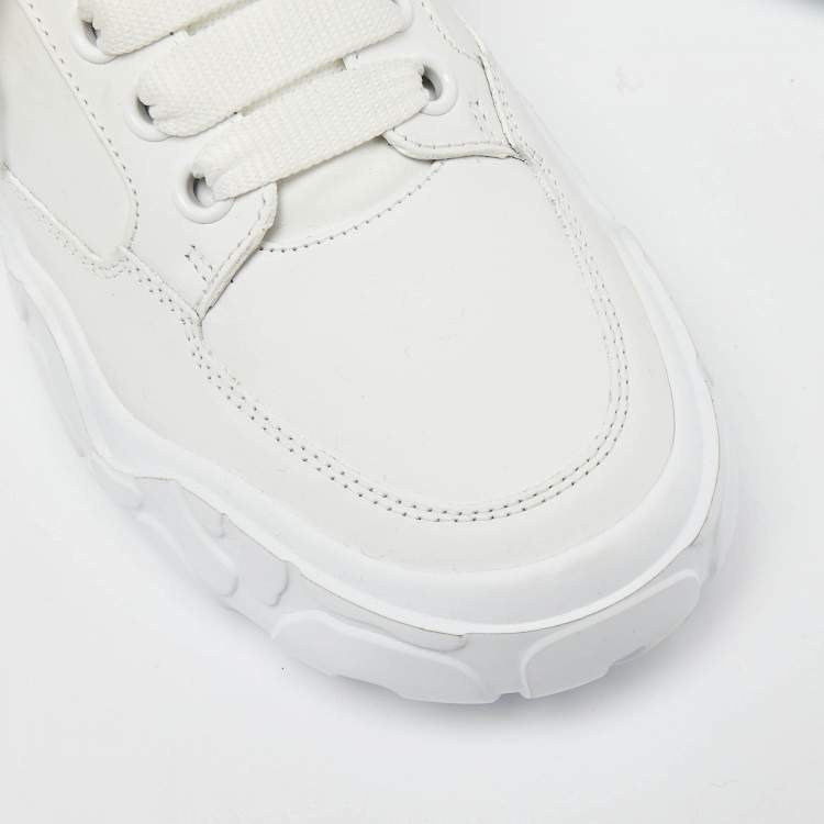 Pre Owned Alexander McQueen White/Black Leather And Suede Oversized Sneakers Size 39