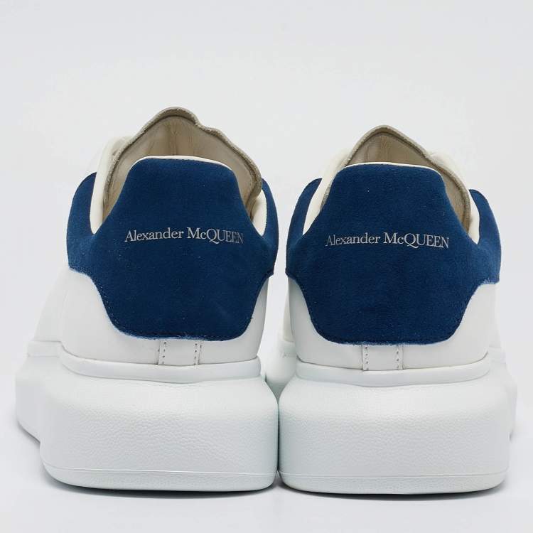 Pre Owned Alexander McQueen White/Blue Leather and Suede Oversized Sneakers Size 43