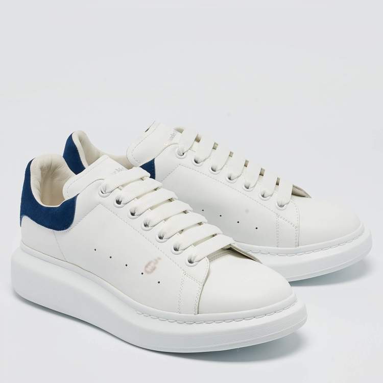 Pre Owned Alexander McQueen White/Blue Leather and Suede Oversized Sneakers Size 43