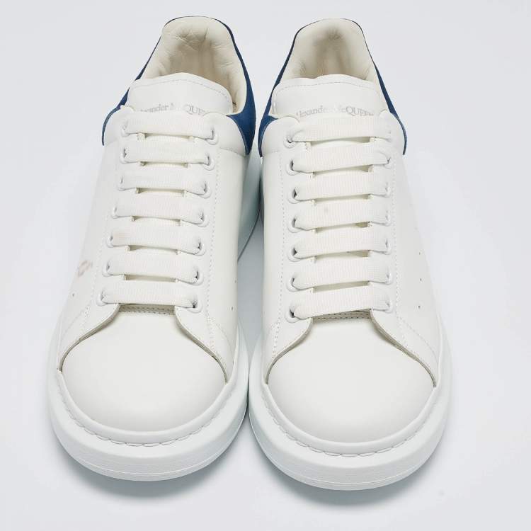 Pre Owned Alexander McQueen White/Blue Leather and Suede Oversized Sneakers Size 43