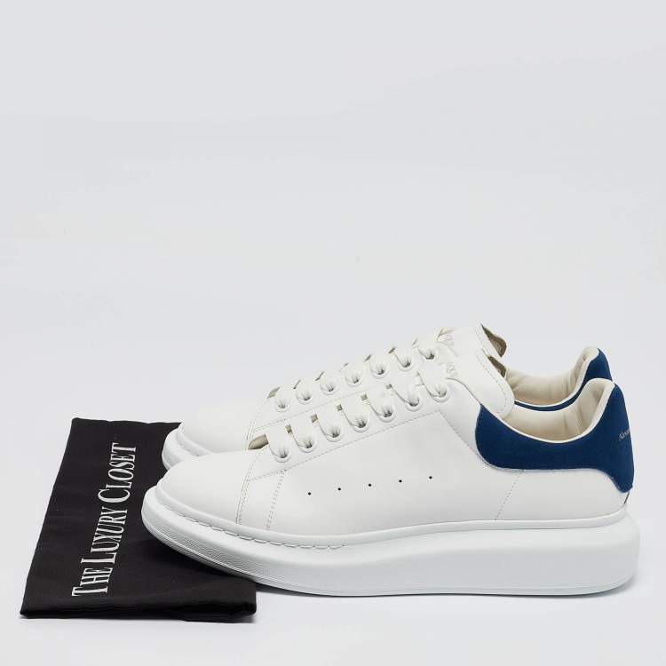 Pre Owned Alexander McQueen White/Blue Leather and Suede Oversized Sneakers Size 43