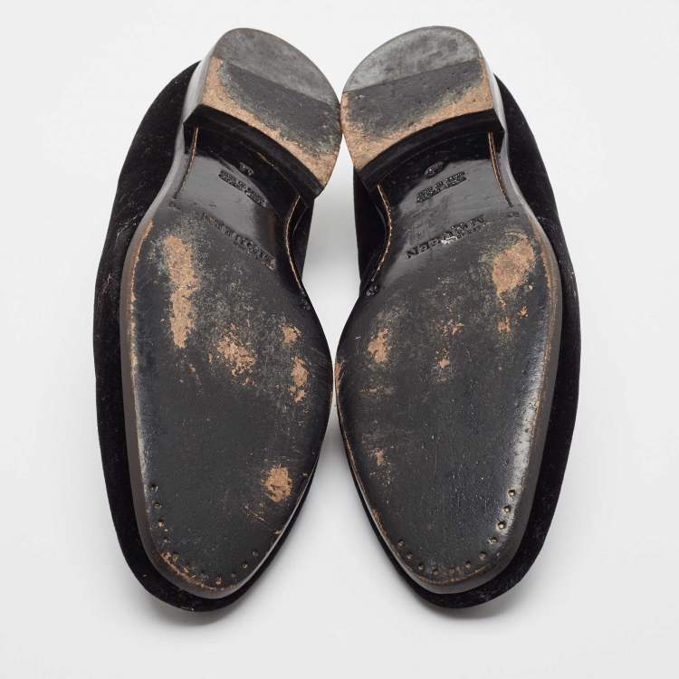 Pre Owned Alexander McQueen Black Velvet Skull Embroidered Smoking Slippers Size 45