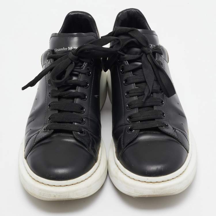 Pre Owned Alexander McQueen Black/White Leather Oversized Sneakers Size 45