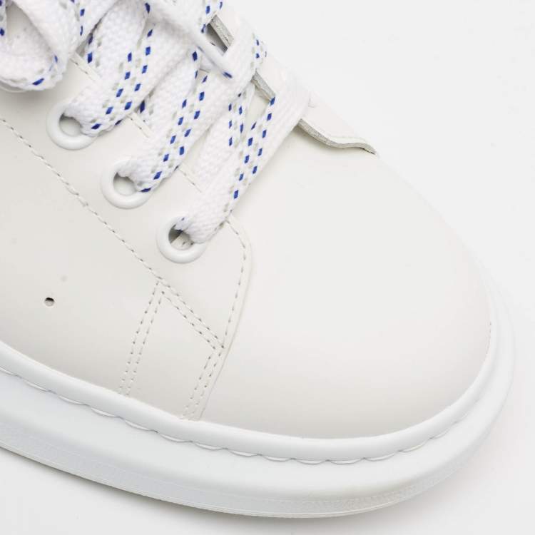 Pre Owned Alexander McQueen White/Blue Leather and Suede Oversized  Sneakers Size 43