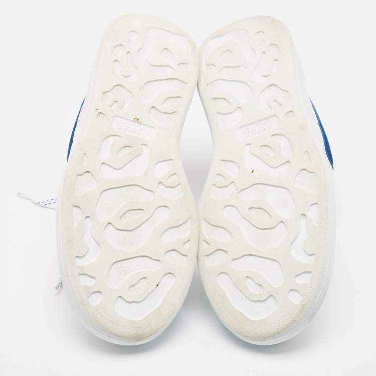 Pre Owned Alexander McQueen White/Blue Leather and Suede Oversized  Sneakers Size 43