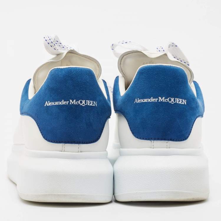 Pre Owned Alexander McQueen White/Blue Leather and Suede Oversized  Sneakers Size 43