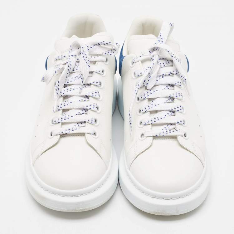 Pre Owned Alexander McQueen White/Blue Leather and Suede Oversized  Sneakers Size 43