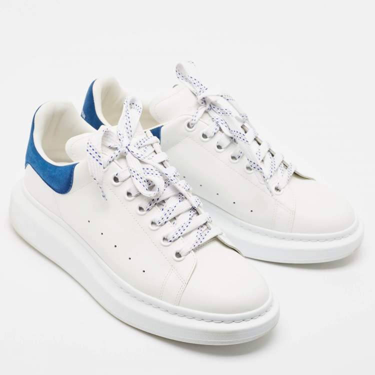 Pre Owned Alexander McQueen White/Blue Leather and Suede Oversized  Sneakers Size 43
