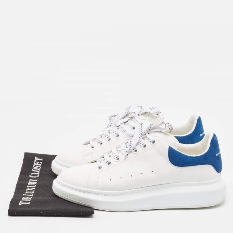 Pre Owned Alexander McQueen White/Blue Leather and Suede Oversized  Sneakers Size 43