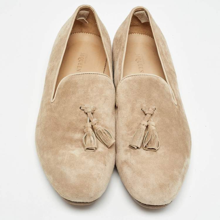 Pre Owned Alexander McQueen Beige Suede Tassel Accents Loafers Size 45