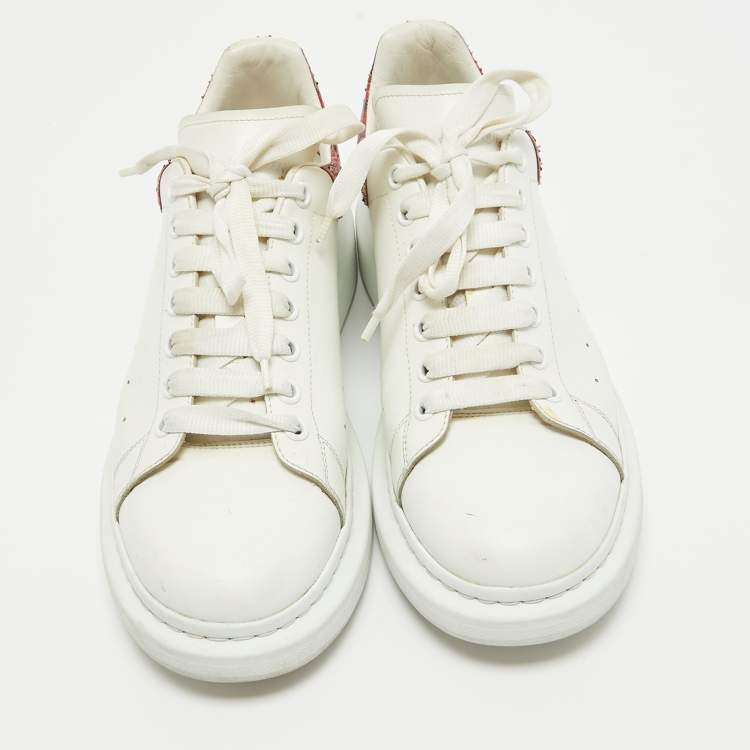 Pre Owned Alexander McQueen White/Red Leather Oversized Low Top Sneakers Size 45