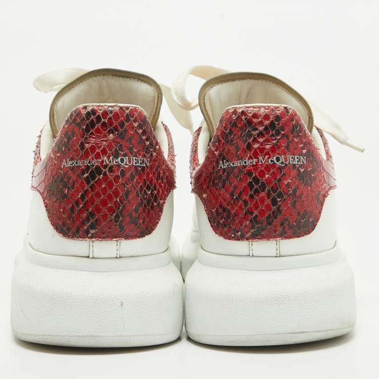 Pre Owned Alexander McQueen White/Red Leather Oversized Low Top Sneakers Size 45