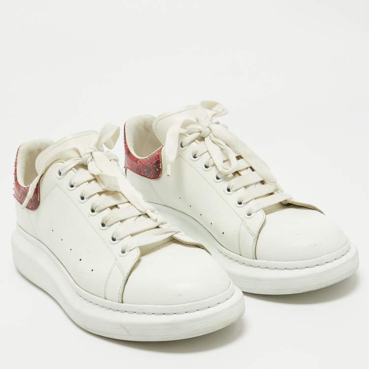 Pre Owned Alexander McQueen White/Red Leather Oversized Low Top Sneakers Size 45
