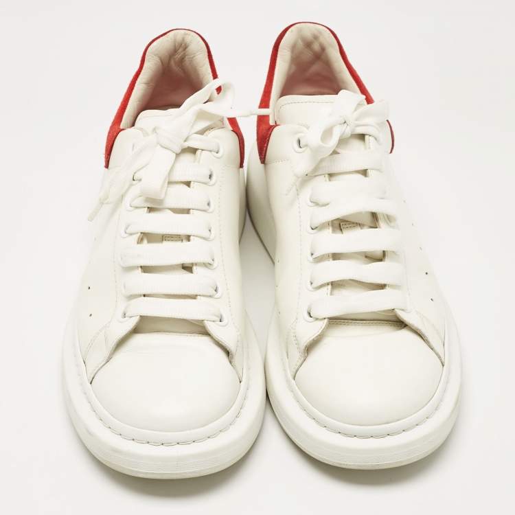 Pre Owned Alexander McQueen White Leather and Suede Oversized Lace Up Sneakers Size 44.5