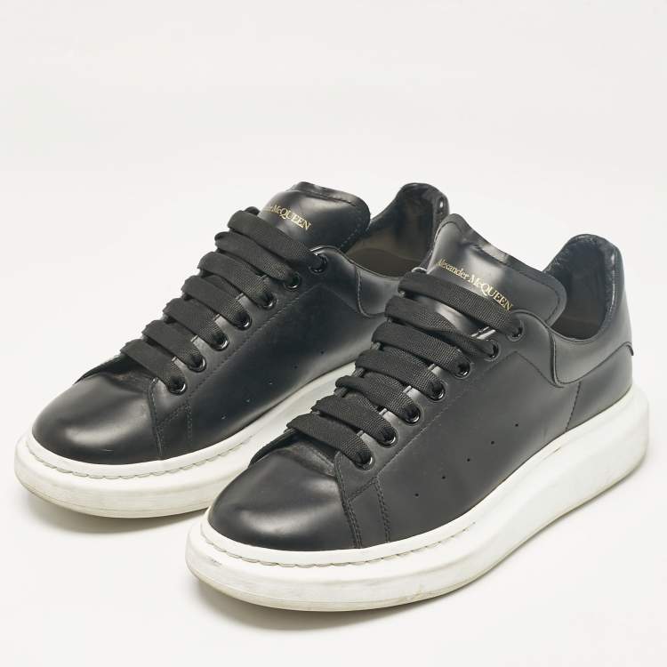 Pre Owned Alexander McQueen Black Leather Oversized Lace Up Sneakers Size 44.5