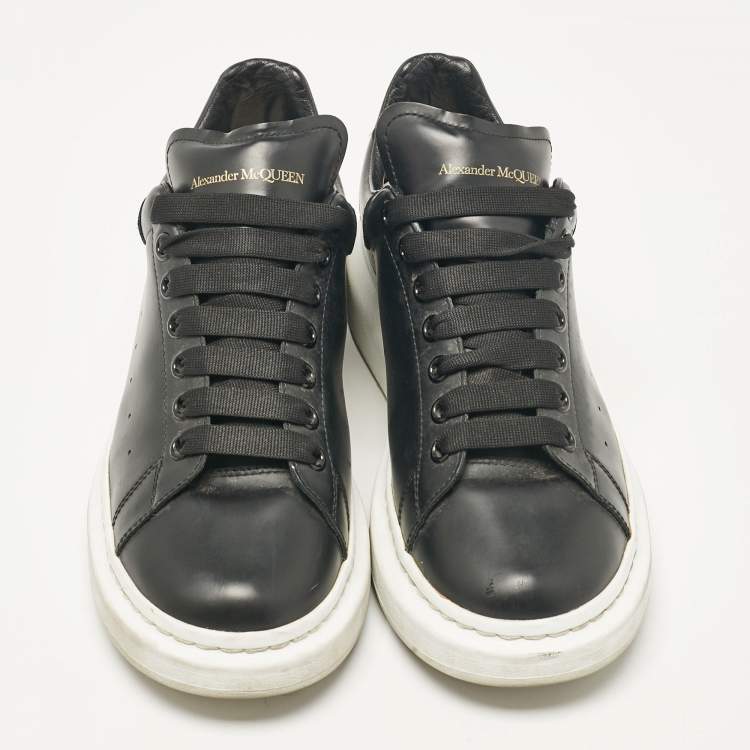 Pre Owned Alexander McQueen Black Leather Oversized Lace Up Sneakers Size 44.5