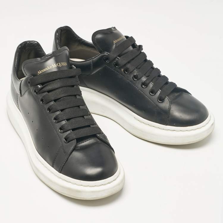 Pre Owned Alexander McQueen Black Leather Oversized Lace Up Sneakers Size 44.5