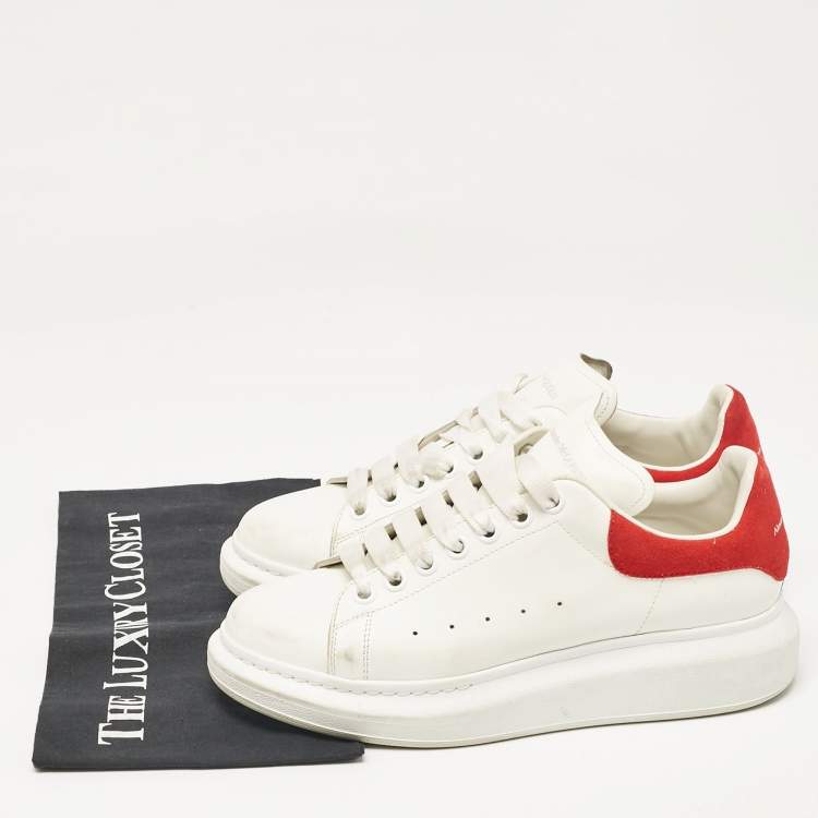 Pre Owned Alexander McQueen White/Red Leather and Suede Oversized Sneakers Size 40