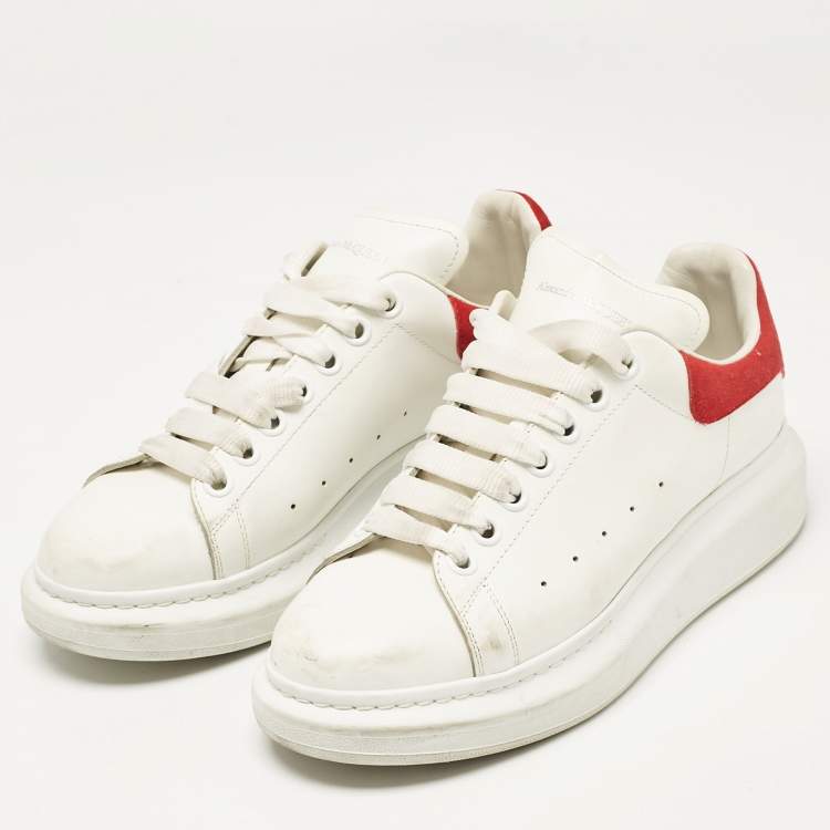 Pre Owned Alexander McQueen White/Red Leather and Suede Oversized Sneakers Size 40