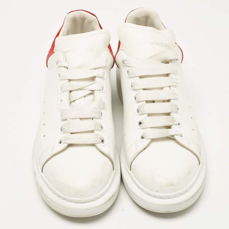 Pre Owned Alexander McQueen White/Red Leather and Suede Oversized Sneakers Size 40