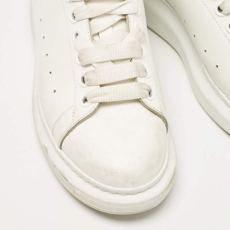 Pre Owned Alexander McQueen White/Red Leather and Suede Oversized Sneakers Size 40