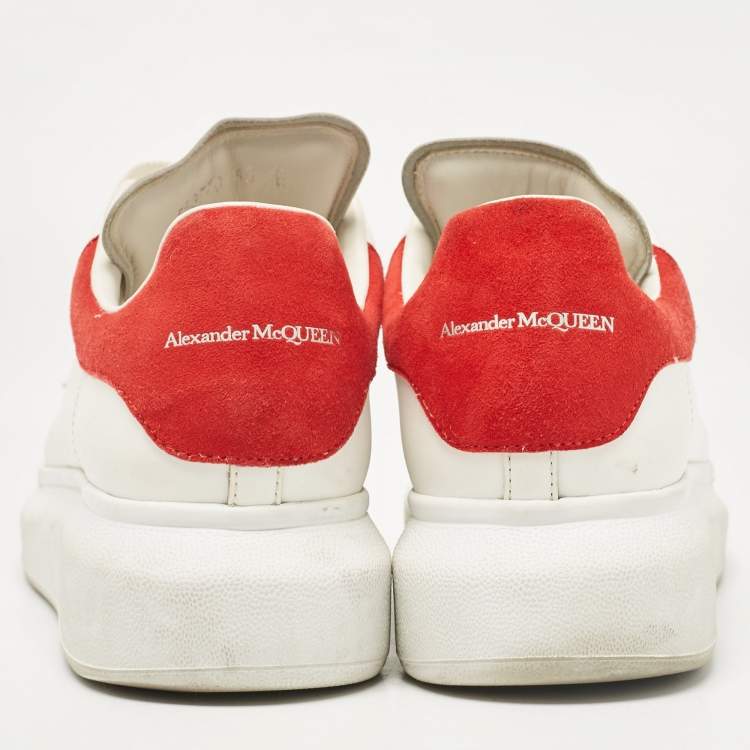 Pre Owned Alexander McQueen White/Red Leather and Suede Oversized Sneakers Size 40