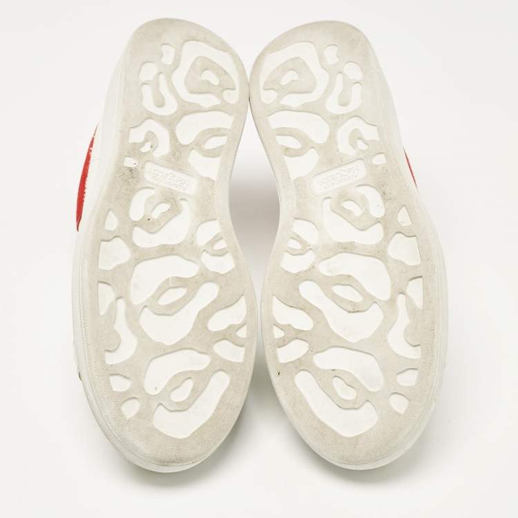 Pre Owned Alexander McQueen White/Red Leather and Suede Oversized Sneakers Size 40
