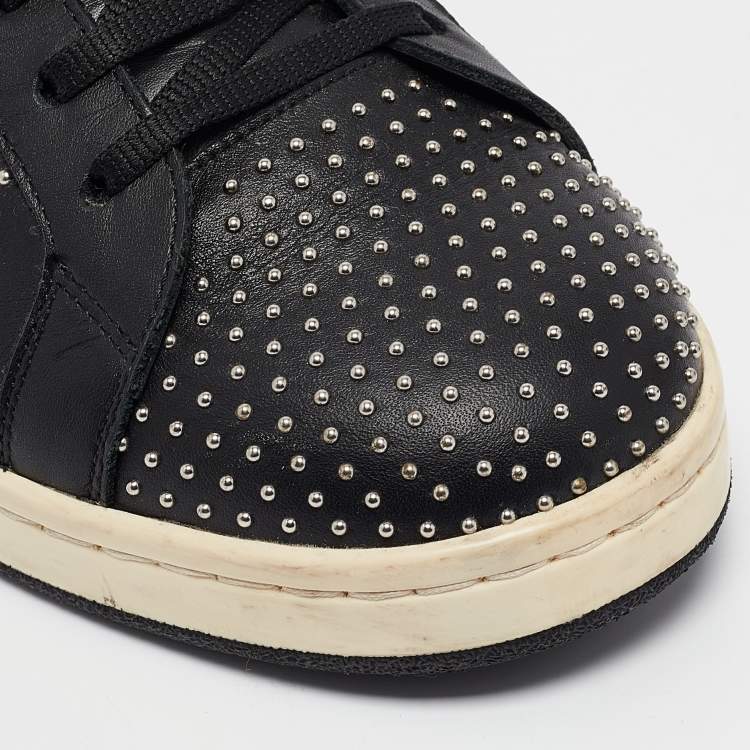 Pre Owned Alexander McQueen Black Leather Mainline Studded Low Top Sneakers Size 44