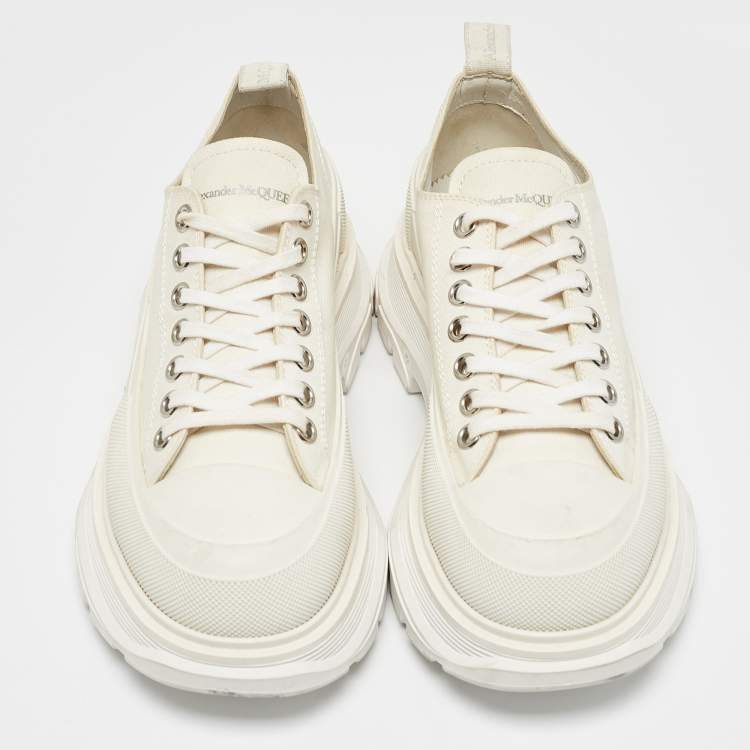 Pre Owned Alexander McQueen White Canvas Tread Slick Lace Up Sneakers Size 41