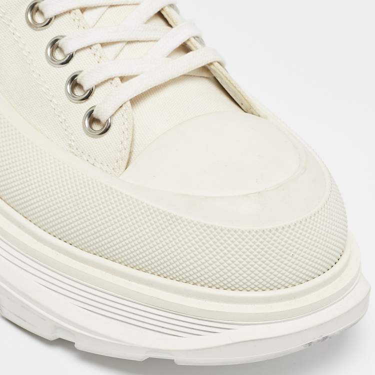 Pre Owned Alexander McQueen White Canvas Tread Slick Lace Up Sneakers Size 41