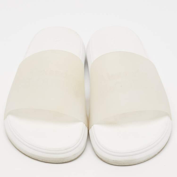 Pre Owned Alexander McQueen Transparent/White Rubber Flat Slides Size 41