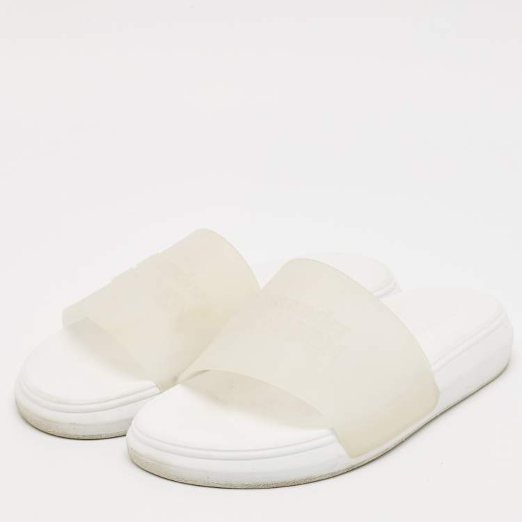Pre Owned Alexander McQueen Transparent/White Rubber Flat Slides Size 41