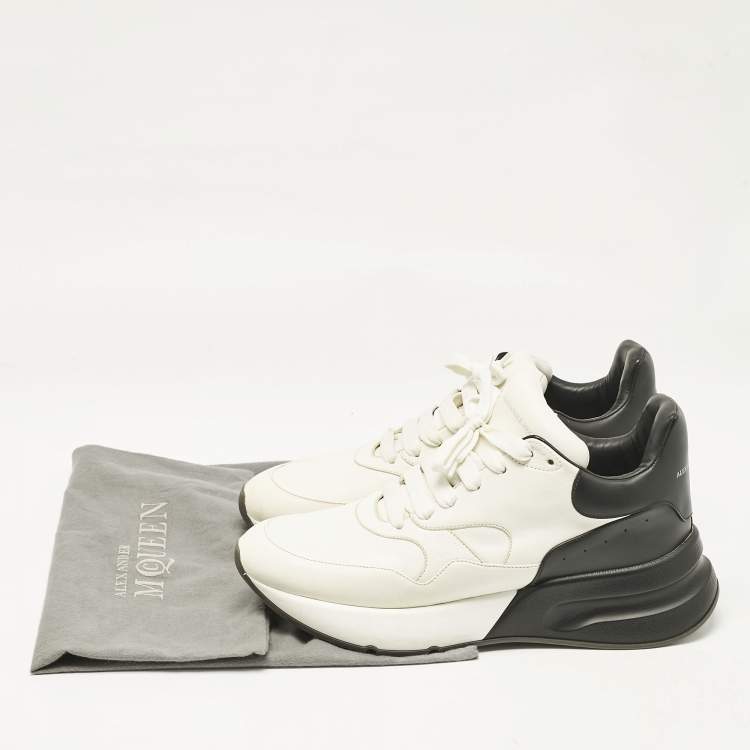 Pre Owned Alexander McQueen White/Black Leather and Suede Oversized Sneakers Size 44